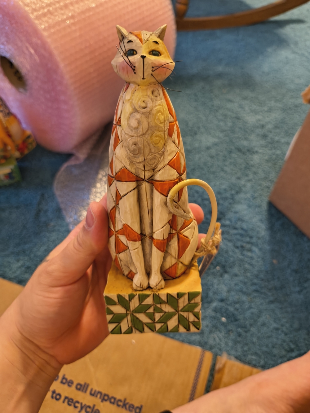 Jim Shore Orange and White Geometric Cat Figurine